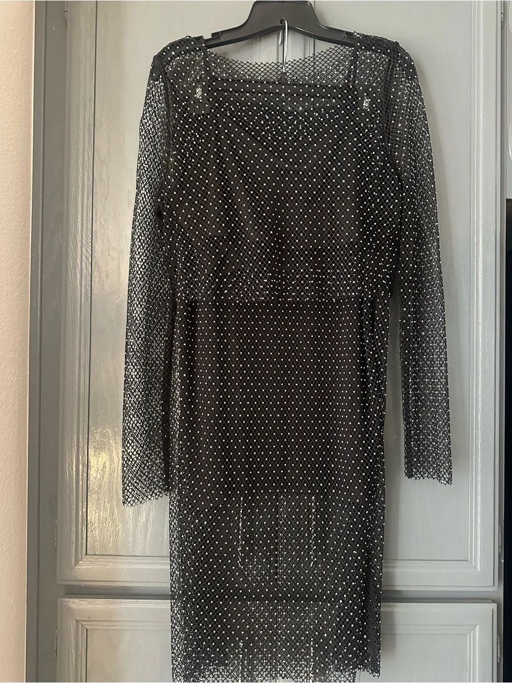 Sincerely Jules Black Sheer Long-Sleeve Embellished Skirt Set L